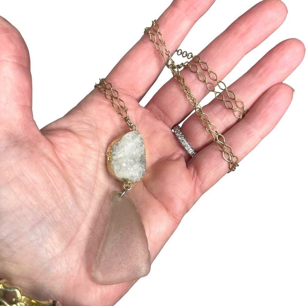 One Of A Kind Artisan Crafted Crystal and Sea Glass Necklace